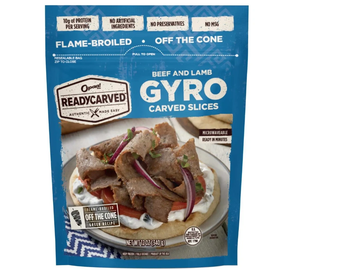 Packaged beef and lamb gyro carved slices.