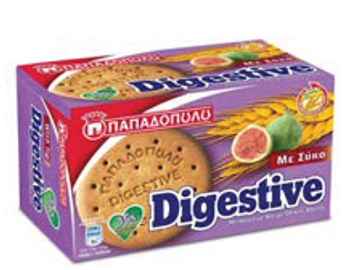 Package of Papadopoulou Digestive biscuits with fig juice.