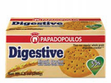 Box of Papadopoulos Digestive biscuits with wheat.