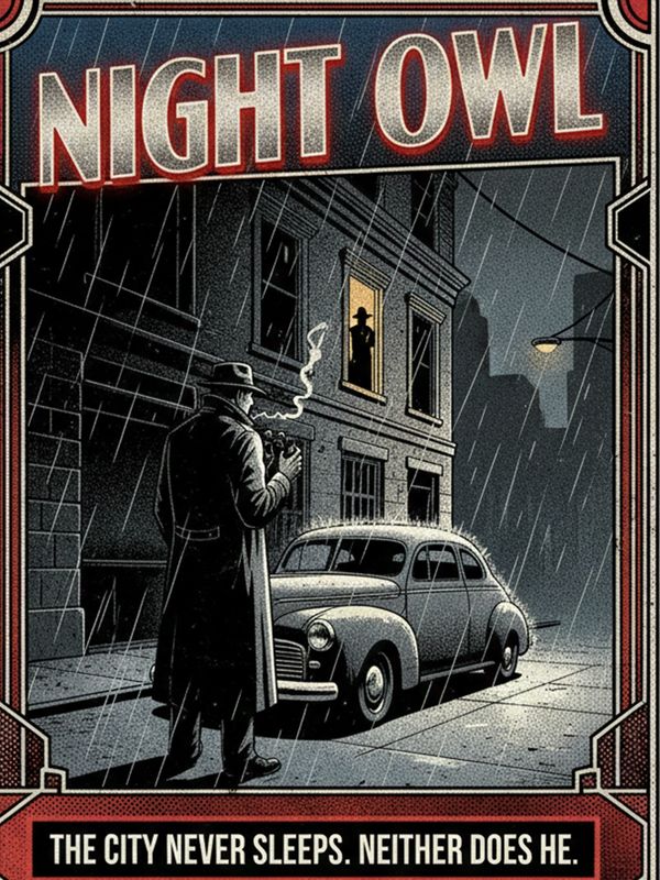 Capture the suspense of the city at night. This vintage halftone design features a shadowy back-alle