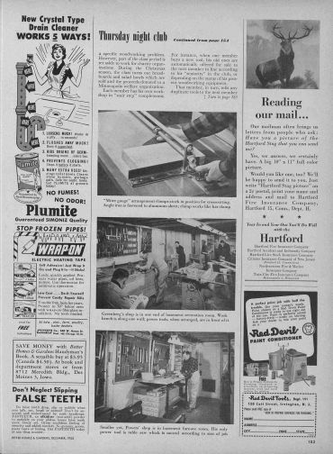 Vintage magazine page with varied ads and a Thursday night club article.