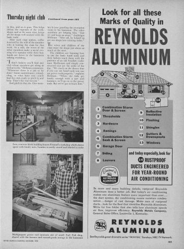 Vintage Reynolds Aluminum advertisement highlighting quality marks and home building features.