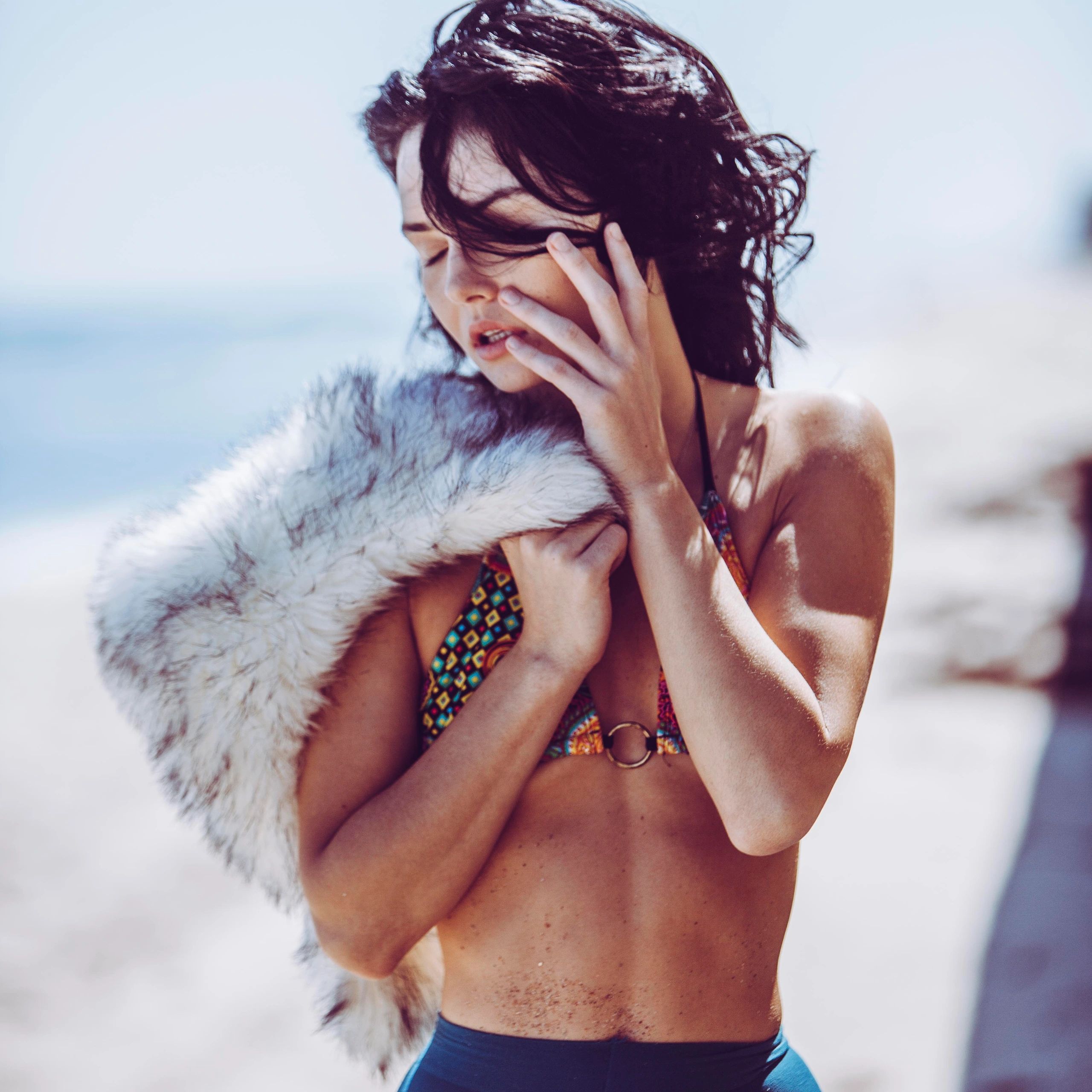 model, fashion, beach, fur, pretty, beauty, 