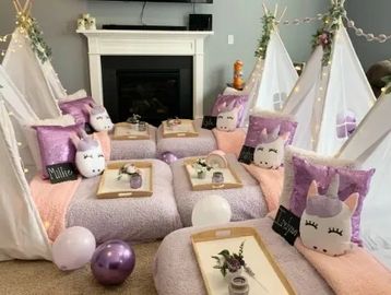 hemed teepee party rentals, sleepover setups, and children's birthday party decor services in Greenc