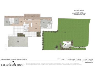 Floorplan of a 3-bedroom house with outdoor and garden areas.