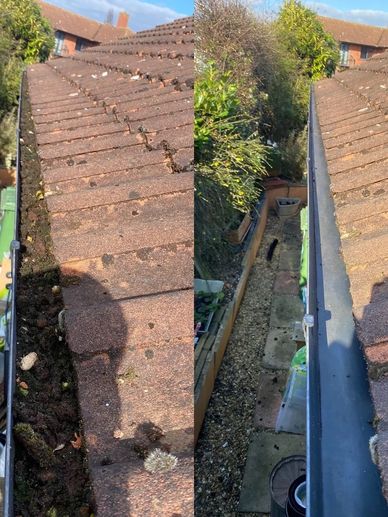 Gutter clearing. Before and after
