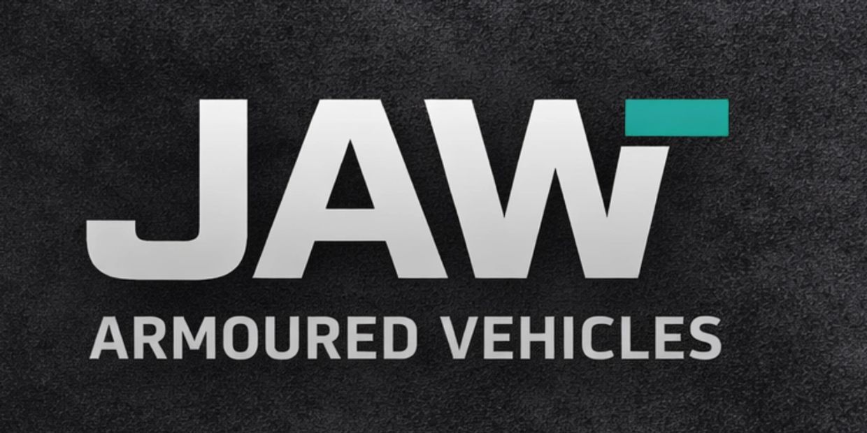 Logo of JAW Armoured Vehicles on a textured dark background.