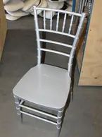 Silver Tiffany Chair Resin Frame padded cushion white  available $5.00ea, with cushions $6.50ea 