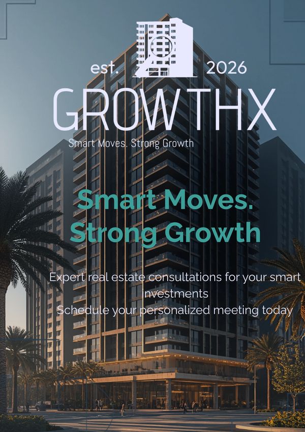 Promotional poster for GrowthX real estate consulting.