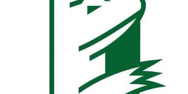 Abstract green and white logo resembling a tower or column.