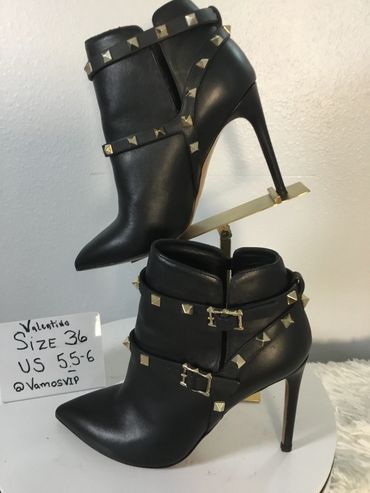 Valentino Black Leather Rockstud Ankle Boots 