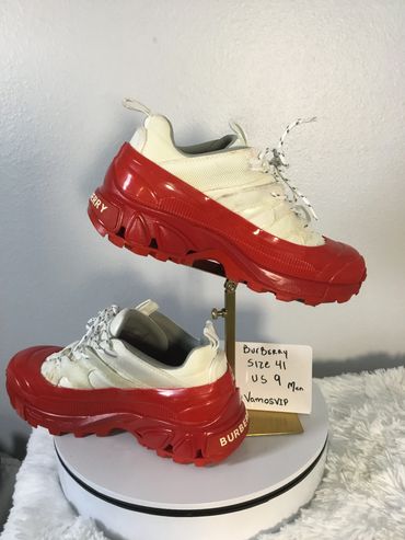 Burberry Cream and Red High-Top Fashion Sneakers 