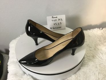 Prada Black Patent Pointed-Toe Pumps with Slim Heel