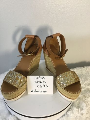 Gold Glitter Espadrille Wedge Sandals - Gold 