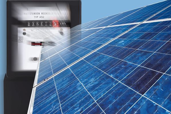 Electric meter with solar panels generating renewable energy.