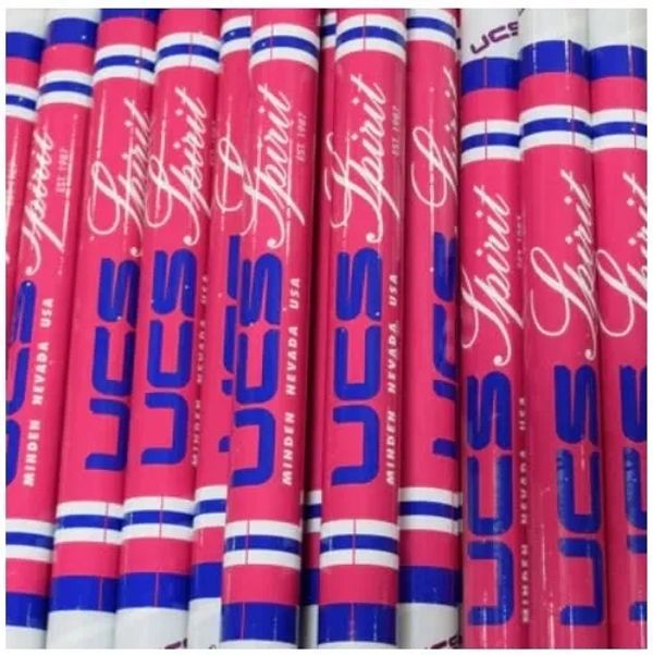 Close-up of multiple UES Spirit baseball bats.