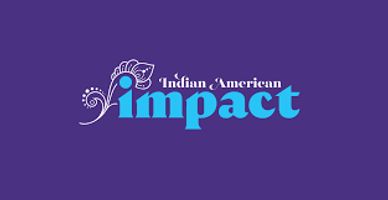 Logo featuring 'Indian American Impact' with a decorative design on a purple background.