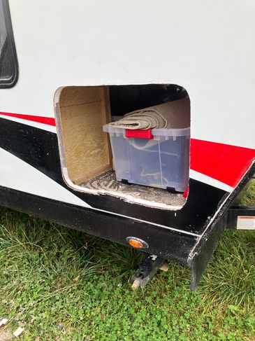 Cutting in a new compartment door on a toy hauler.