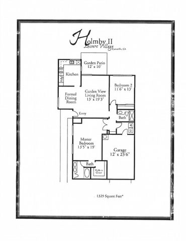 Floor plan of Holmby II Leisure Village with two bedrooms and two bathrooms.