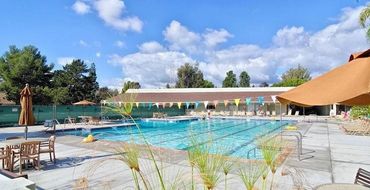 Outdoor pool at Leisure Village 55+ community in Camarillo, CA — senior recreation and amenities.