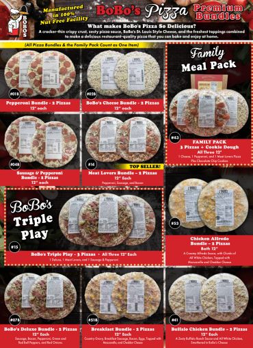 BoBo's Pizza Premium Bundles menu with multiple pizza bundle options.
