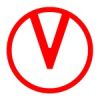 Red V letter inside a circle on white background.