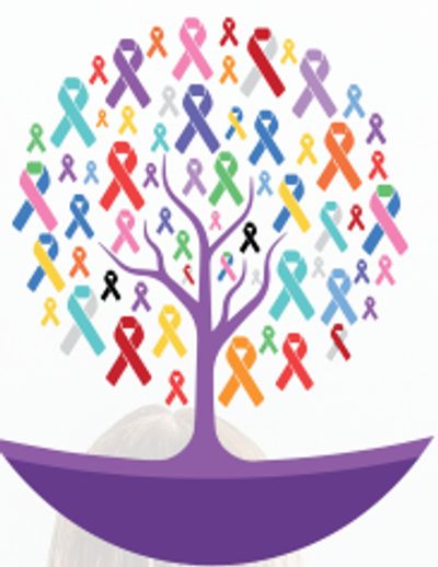 A tree made of various colorful awareness ribbons symbolizing multiple causes.
