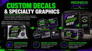 Custom printed and cut decals created for windows, equipment, displays, and other surfaces.
