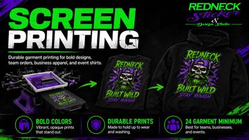 Screen printing process showing the artwork being printed through a screen and applied to garments