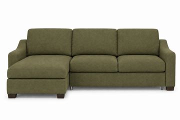 Olive green sectional sofa with a chaise lounge and clean lines.
