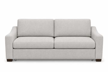 Modern light gray fabric sofa with clean lines and wooden legs.