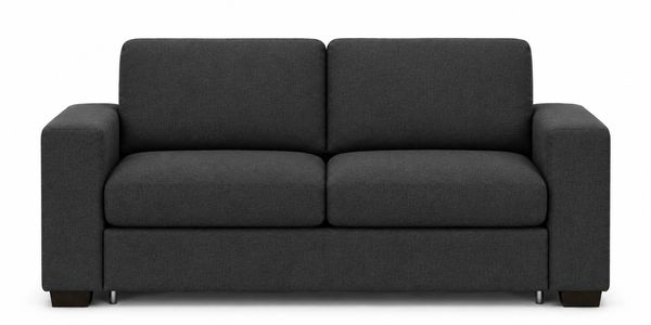 Modern dark gray fabric sofa with clean lines and comfortable cushions.