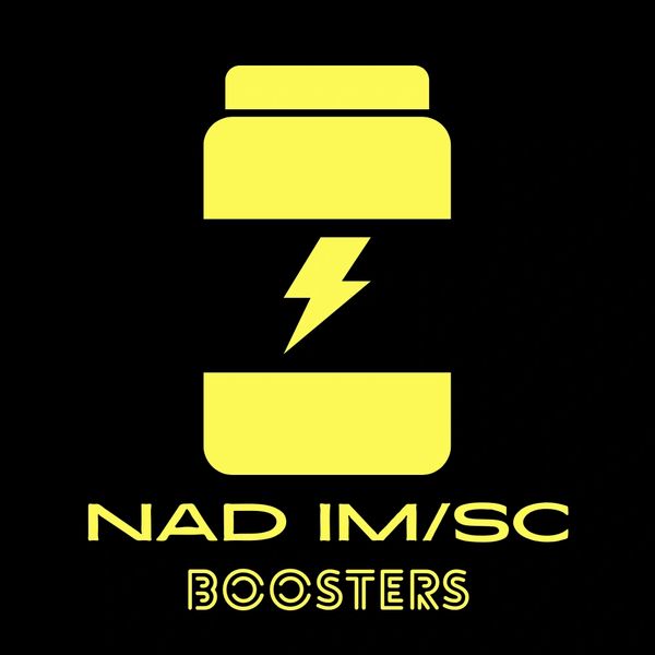 Yellow battery icon with a lightning bolt and text 'NAD IM/SC BOOSTERS' on black background.