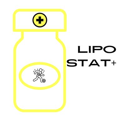 Yellow outlined medicine bottle labeled Lipo Stat+ with a running figure icon.
