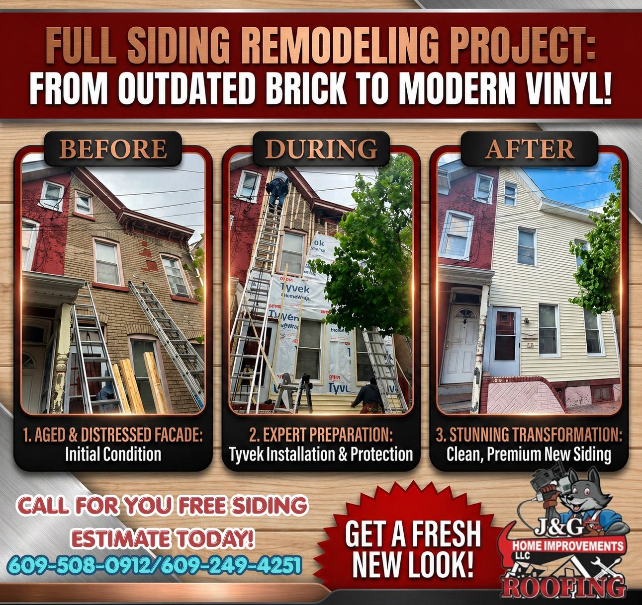 House siding remodeled from old brick to modern vinyl with expert preparation and stunning transformation.