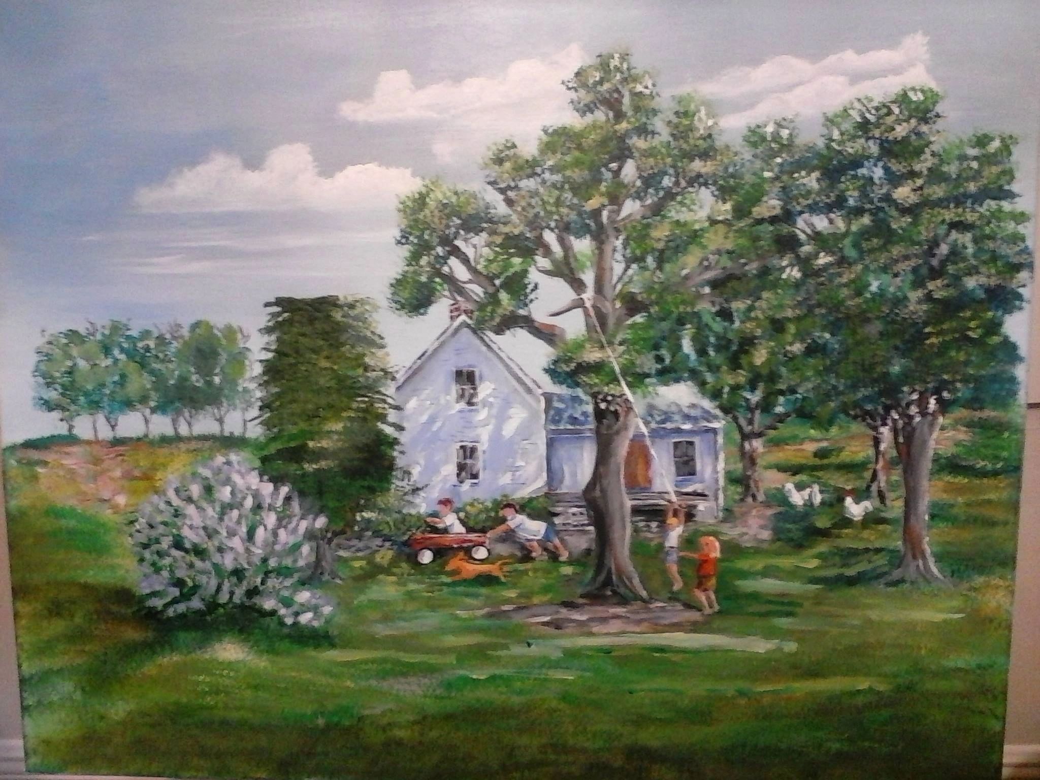 Acrylic on canvas painting of the old farm house I grew up in commissioned by my older brother. 