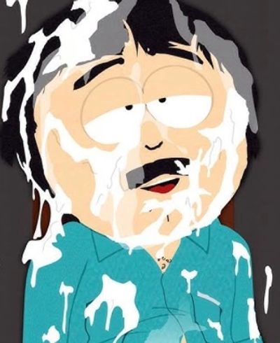 Cartoon character covered in white substance.