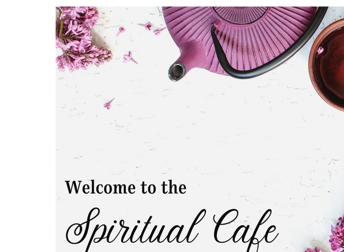 purple teapot with lilac flowers and tea on white background-welcoming mage for the Spiritual cafe w