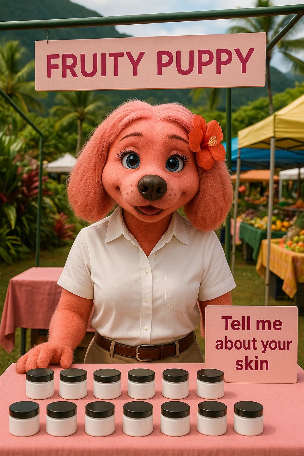 Ipo the fruity puppy loves the farmers market the most because she loves the other vendors on big island