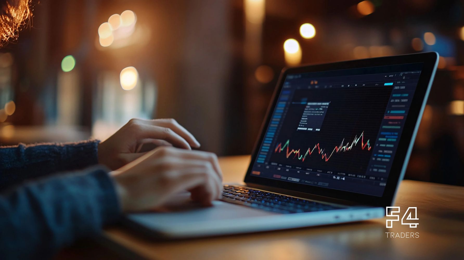 Person analyzing financial data on laptop in a cozy setting.