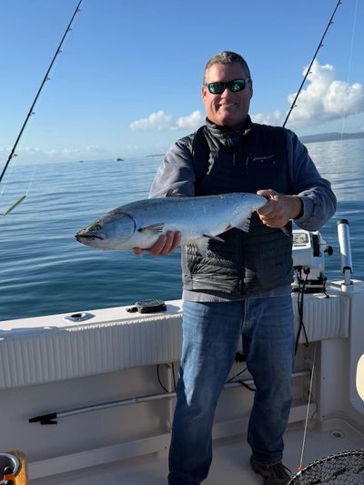 Captain Kingsley Grant with a Chinook or Spring Salmon caught jigging in Oak Bay Victoria BC