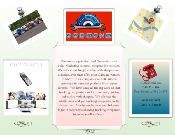 Informational flyer for CodeOne, a lead generation and sales marketing company for truckers.