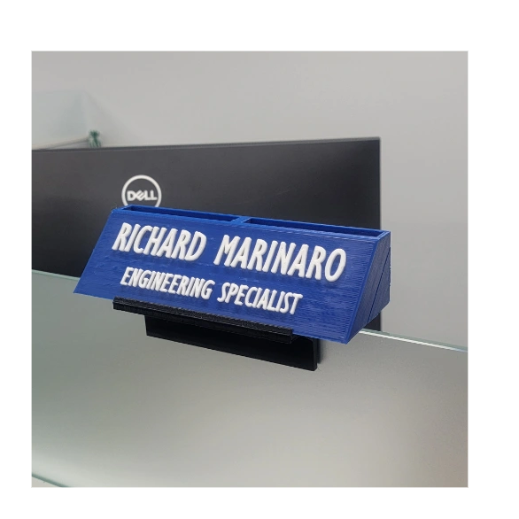 Custom desk to name plate with business card holder