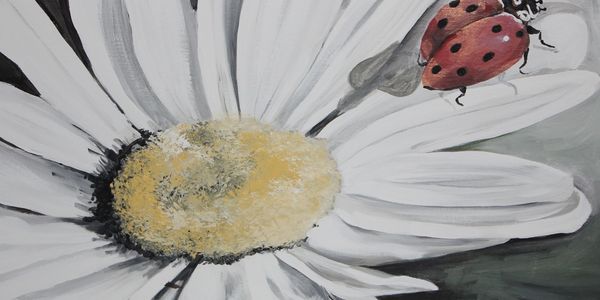 Ladybug on a white daisy painting.