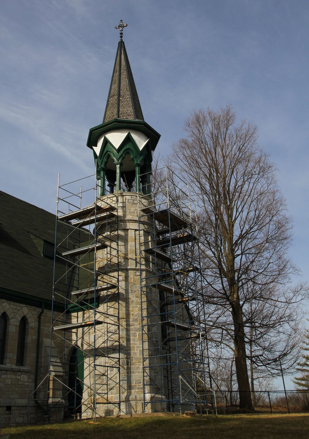 Tower with scaffolding