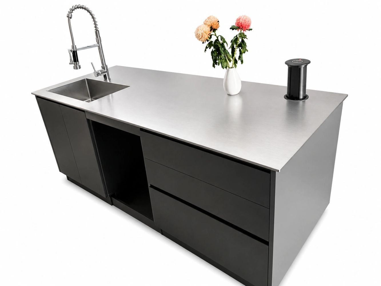  stainless steel kitchen island with slim 10mm solid counter top by ZOOMTEC JOINERY Melbourne.