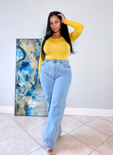 Krystal Crew Neck Long Sleeve Bodysuit - Mustard from Fashion Nova