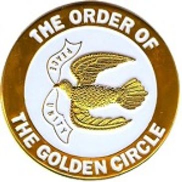 Emblem of The Order of The Golden Circle with a golden bird and banner.