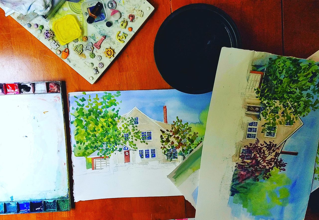 Watercolor Home Portrait Work in Progress