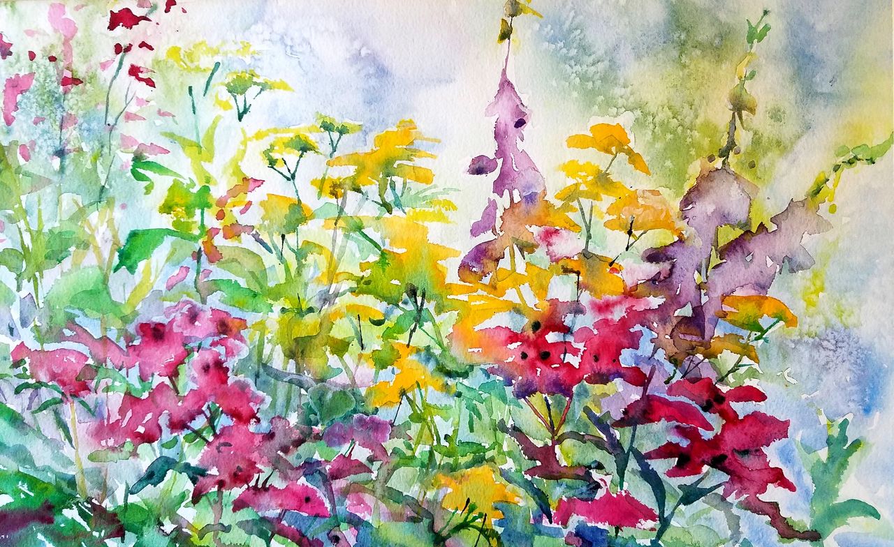 Spring Garden flowers in watercolor